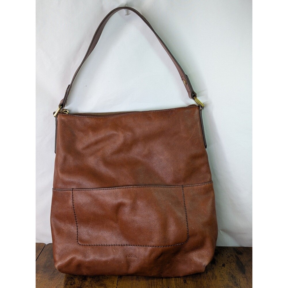 Fossil Charlotte Hobo Bag Brown Pebbled Leather Purse Adjustable Strap Brown - Picture 1 of 15